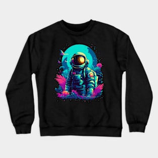 Vibrant Retro Spaceman Art Generated Planet Flora Design Crewneck Sweatshirt